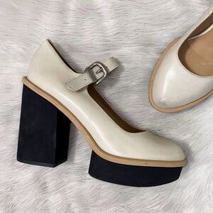 Free People Cream Leather Maggie Mj Platform Mary Jane Heels Afterglow White